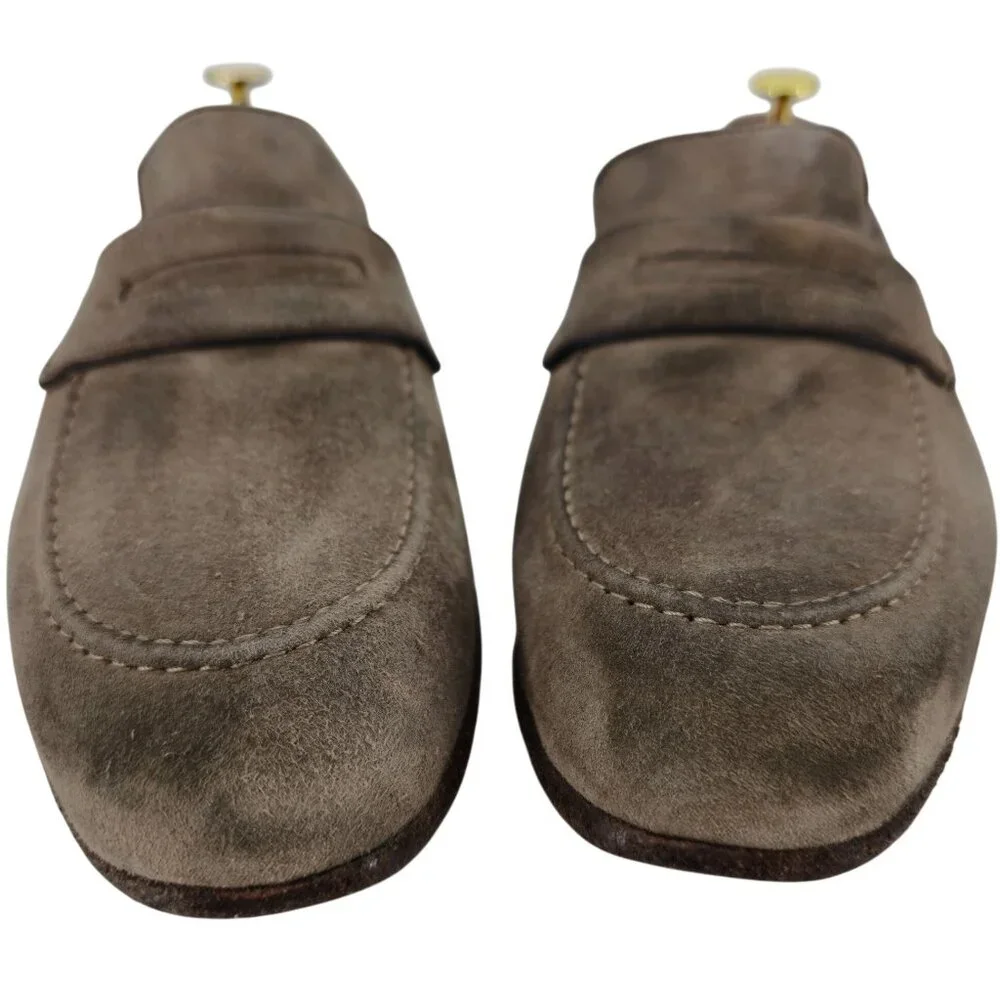 Andrea Ventura Firenze Mens 8.5D Tan Soft Suede Dress Shoes Penny Loafers Italy - Picture 10 of 11